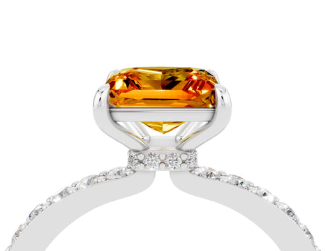 White gold Princess Cut Citrine Pavé Engagement Ring with Round  Accents and Prong Setting_28