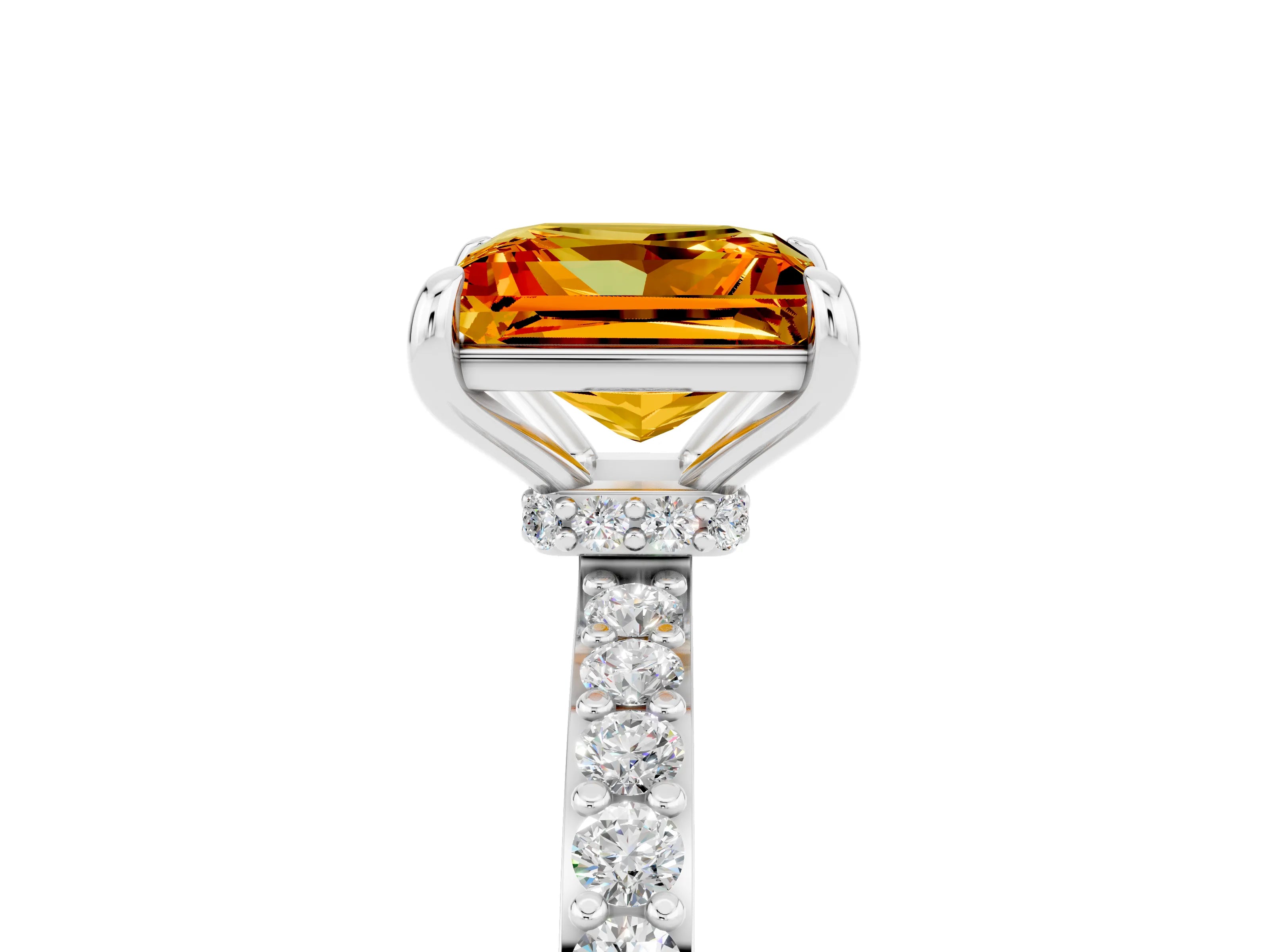 White gold Princess Cut Citrine Pavé Engagement Ring with Round  Accents and Prong Setting_29