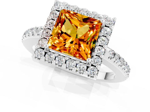 White gold Princess Cut Citrine Pavé Halo Ring with Four-Prong Setting_13