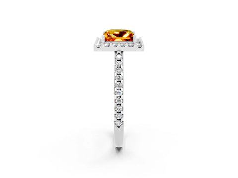 White gold Princess Cut Citrine Pavé Halo Ring with Four-Prong Setting_14