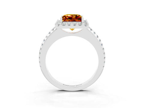 White gold Princess Cut Citrine Pavé Halo Ring with Four-Prong Setting_15