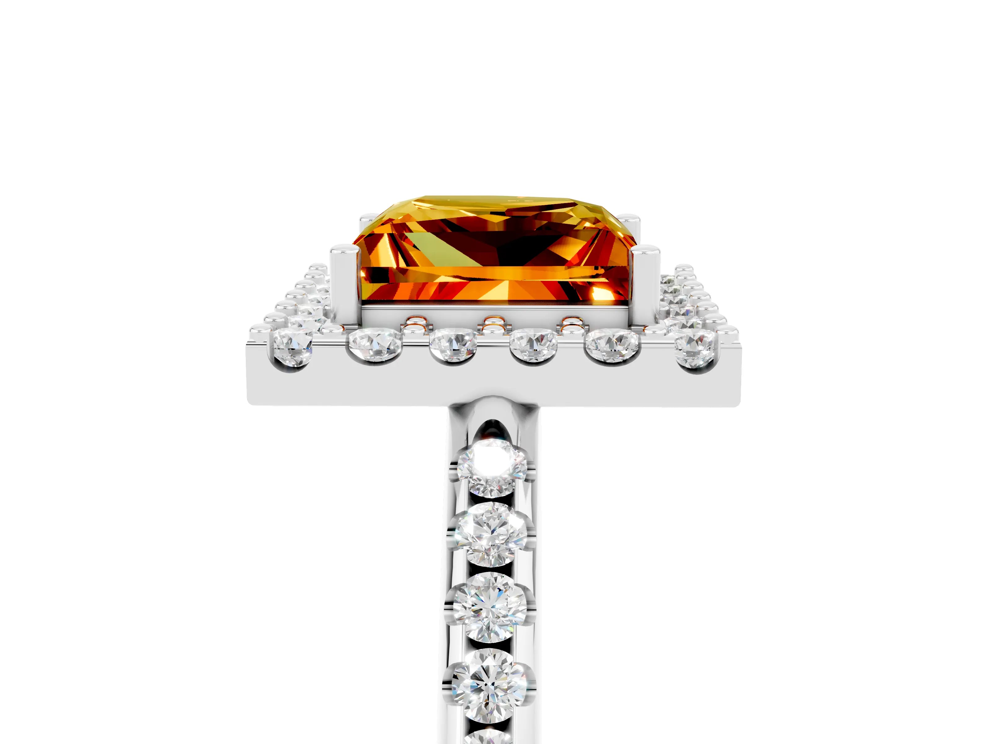 White gold Princess Cut Citrine Pavé Halo Ring with Four-Prong Setting_17