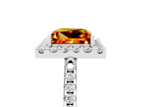 White gold Princess Cut Citrine Pavé Halo Ring with Four-Prong Setting_17