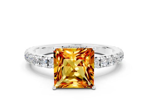 White gold Princess Cut Citrine Pavé Solitaire Engagement Ring with Four-Prong Setting_12