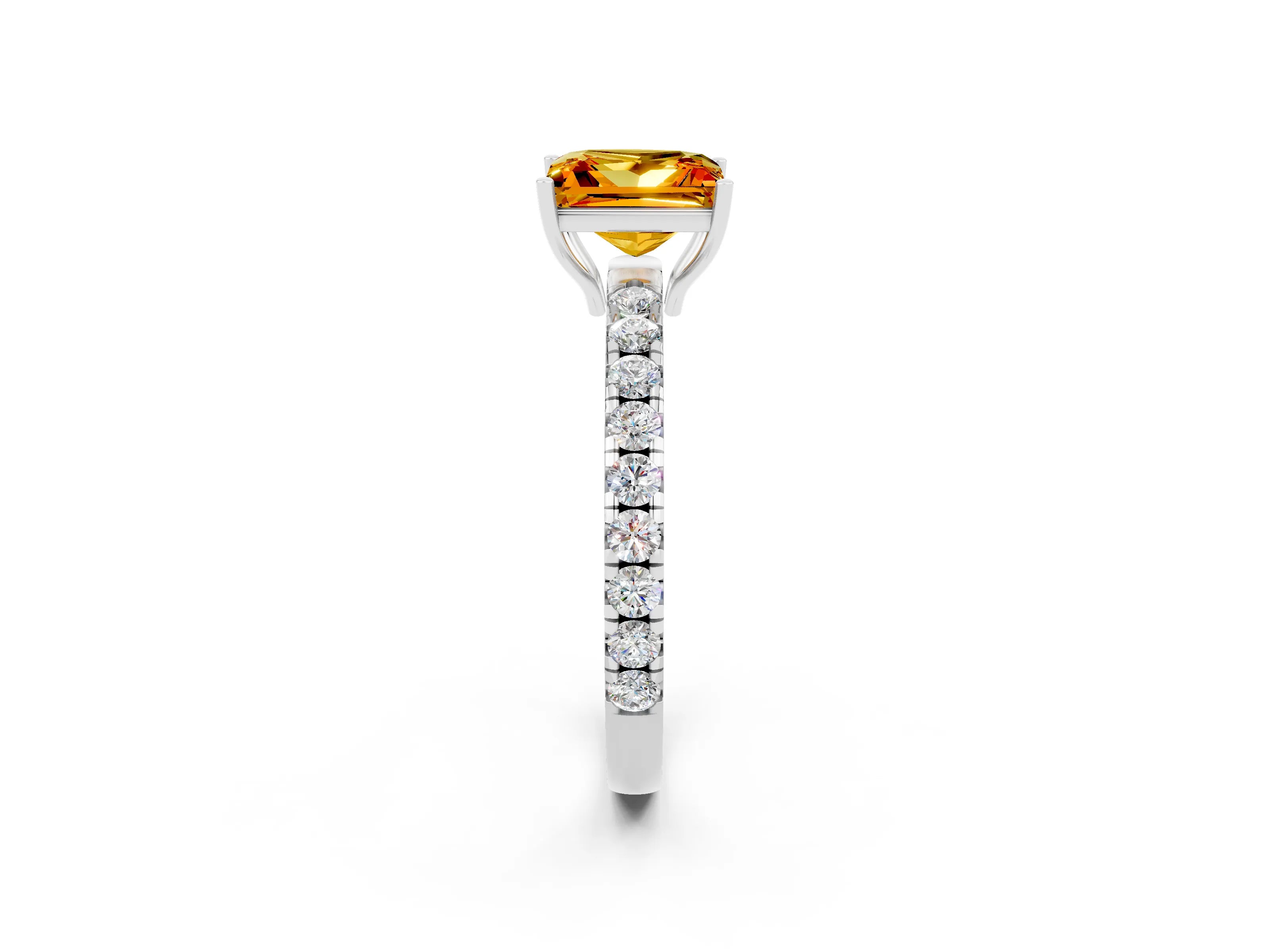 White gold Princess Cut Citrine Pavé Solitaire Engagement Ring with Four-Prong Setting_14