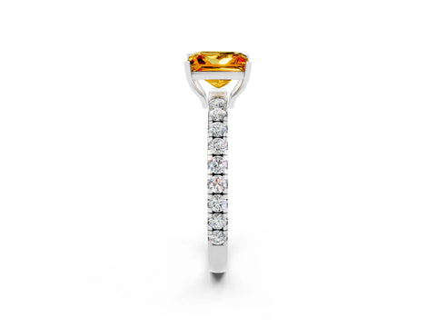 White gold Princess Cut Citrine Pavé Solitaire Engagement Ring with Four-Prong Setting_14