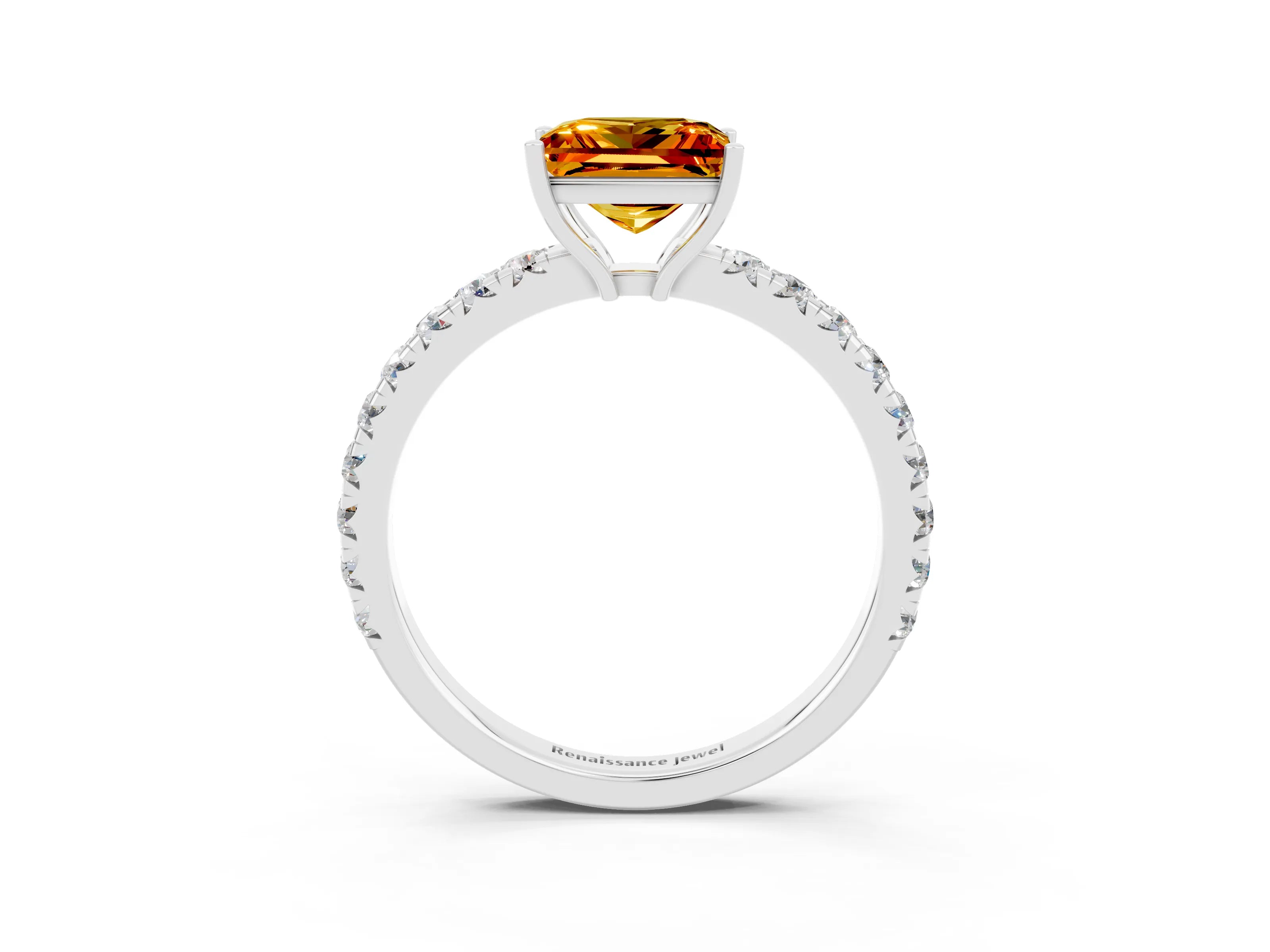 White gold Princess Cut Citrine Pavé Solitaire Engagement Ring with Four-Prong Setting_15