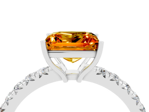 White gold Princess Cut Citrine Pavé Solitaire Engagement Ring with Four-Prong Setting_16