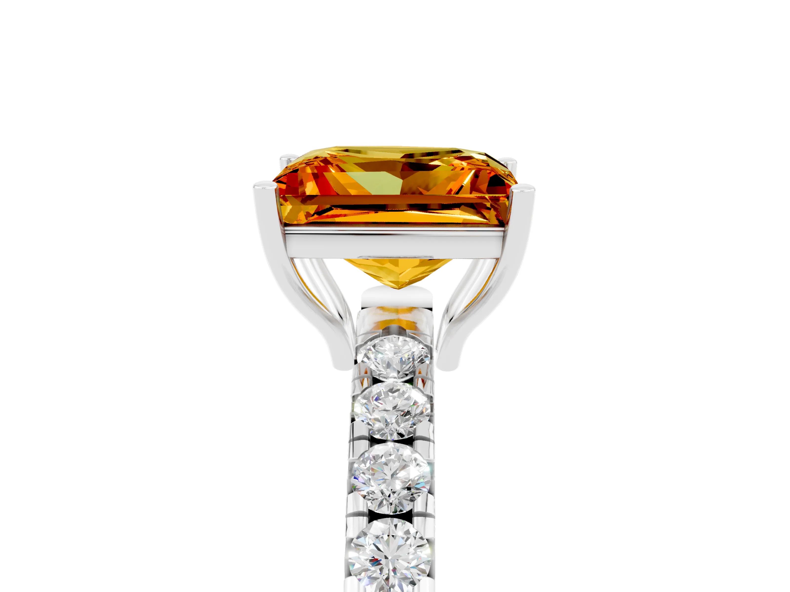 White gold Princess Cut Citrine Pavé Solitaire Engagement Ring with Four-Prong Setting_17