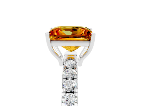 White gold Princess Cut Citrine Pavé Solitaire Engagement Ring with Four-Prong Setting_17