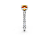 White gold Princess Cut Citrine Pavé Solitaire Ring with Round Band and Prong Setting_14