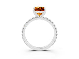 White gold Princess Cut Citrine Pavé Solitaire Ring with Round Band and Prong Setting_15