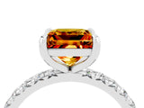 White gold Princess Cut Citrine Pavé Solitaire Ring with Round Band and Prong Setting_16