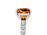 White gold Princess Cut Citrine Pavé Solitaire Ring with Round Band and Prong Setting_17