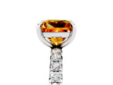 White gold Princess Cut Citrine Pavé Solitaire Ring with Round Band and Prong Setting_41