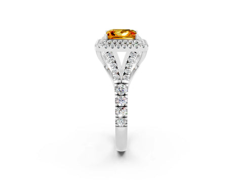 White gold Princess Cut Citrine Pavé Split Shank Double Halo Engagement Ring_2
