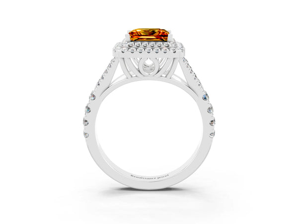 Silver Princess Cut Citrine Pavé Split Shank Double Halo Engagement Ring