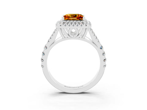 White gold Princess Cut Citrine Pavé Split Shank Double Halo Engagement Ring_3