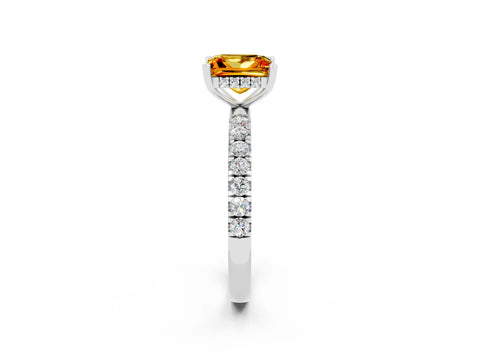 White gold Princess Cut Citrine Pave Band Solitaire Ring with Four-Prong Setting_26