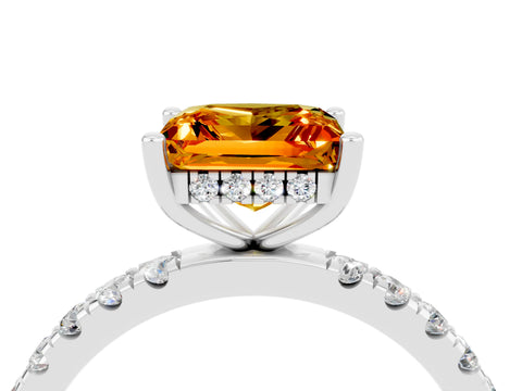 White gold Princess Cut Citrine Pave Band Solitaire Ring with Four-Prong Setting_28
