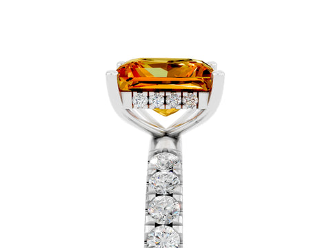 White gold Princess Cut Citrine Pave Band Solitaire Ring with Four-Prong Setting_29