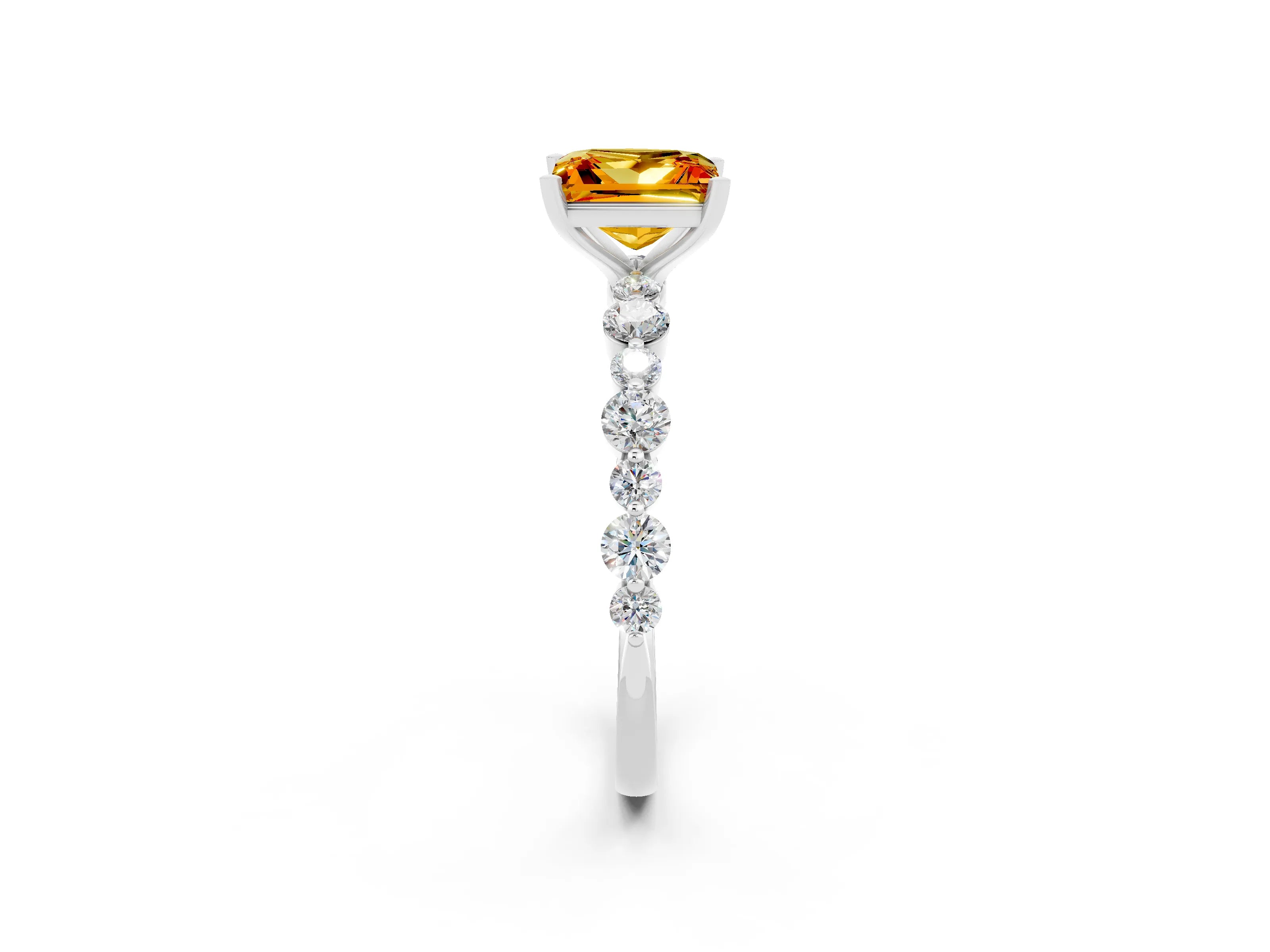 White gold Princess Cut Citrine Prong Set Engagement Ring with Pavé Band_2
