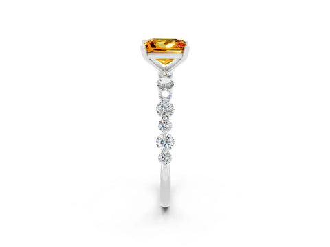 White gold Princess Cut Citrine Prong Set Engagement Ring with Pavé Band_2
