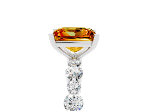 White gold Princess Cut Citrine Prong Set Engagement Ring with Pavé Band_5