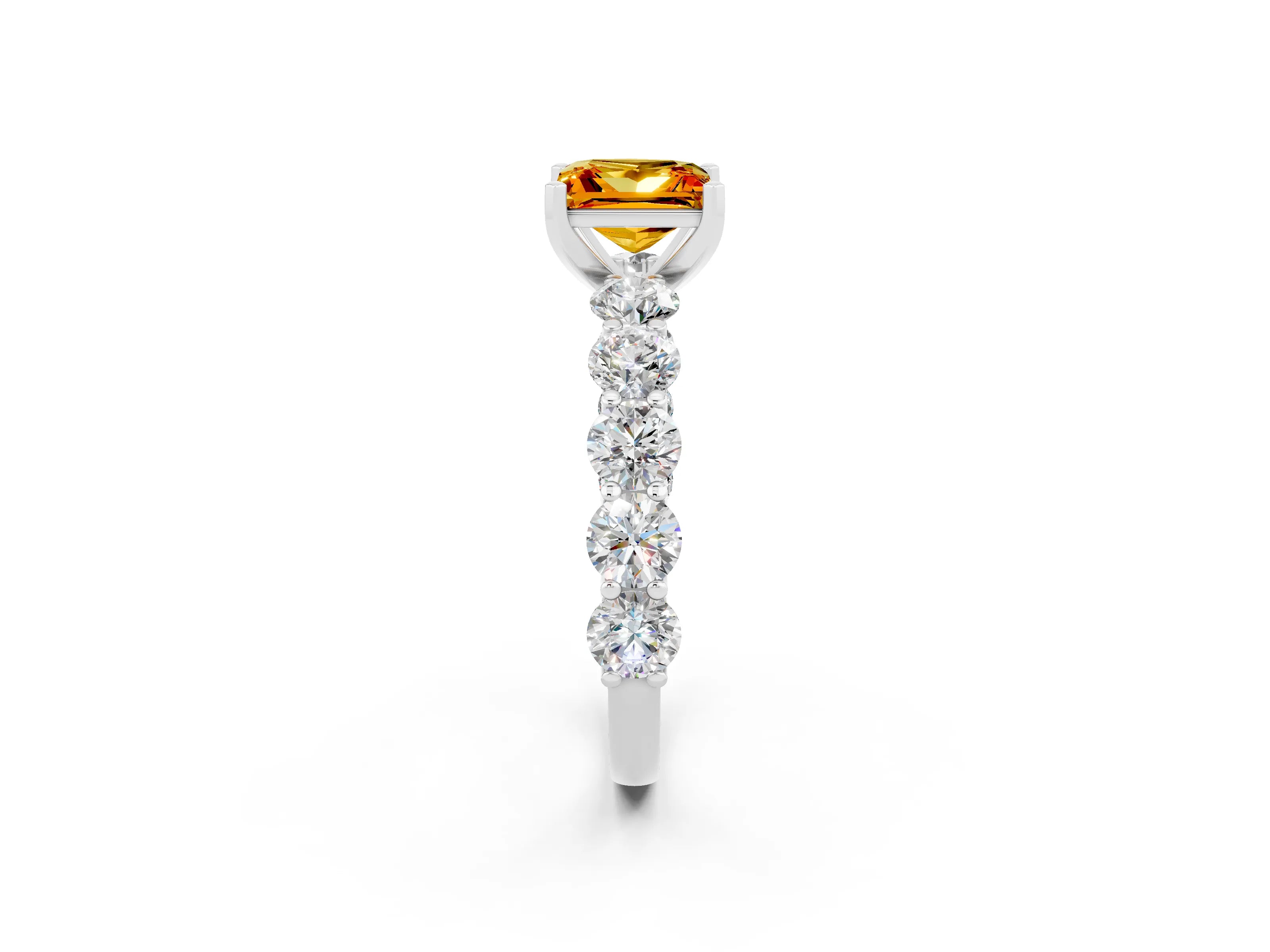 White gold Princess Cut Citrine Prong Setting with Side Stones on a Pave Band_2