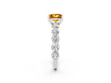 White gold Princess Cut Citrine Prong Setting with Side Stones on a Pave Band_2