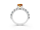 White gold Princess Cut Citrine Prong Setting with Side Stones on a Pave Band_3