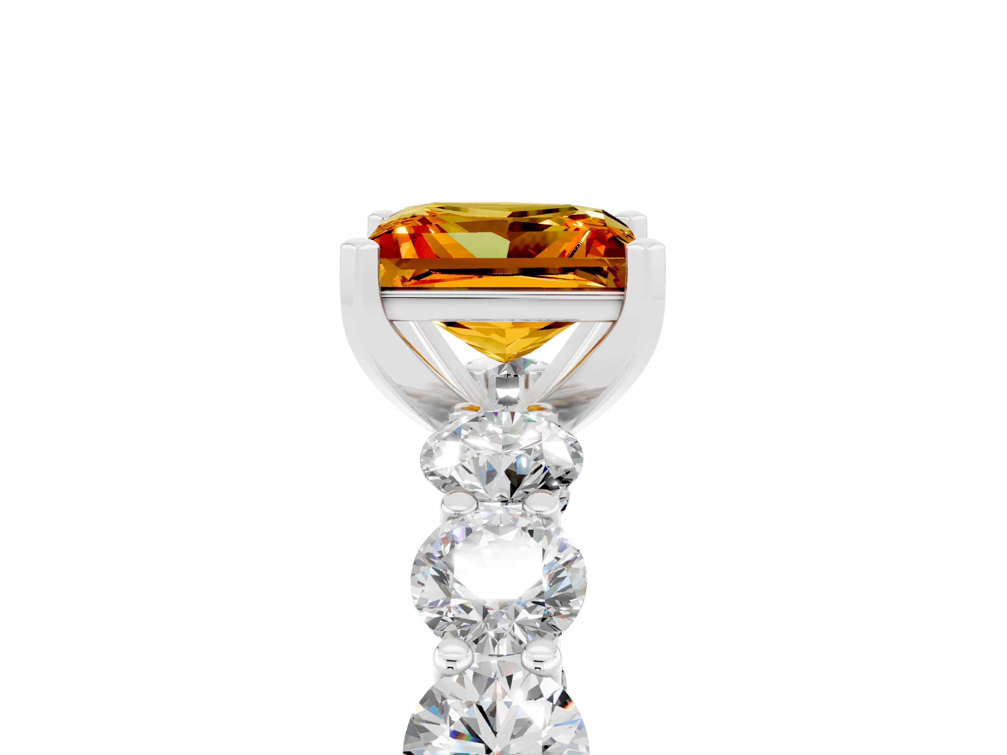 White gold Princess Cut Citrine Prong Setting with Side Stones on a Pave Band_5