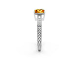 White gold Princess Cut Citrine Ring with Milgrain Pavé Band and Four-Prong Setting_14