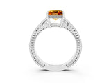 White gold Princess Cut Citrine Ring with Milgrain Pavé Band and Four-Prong Setting_15