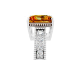 White gold Princess Cut Citrine Ring with Milgrain Pavé Band and Four-Prong Setting_17