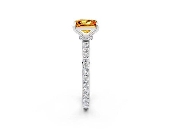 Silver Princess Cut Citrine Pavé Engagement Ring with Round  Accents and Prong Setting