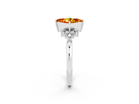 White gold Princess Cut Citrine Ring with Side Stones and Four-Prong Setting_38