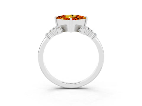 White gold Princess Cut Citrine Ring with Side Stones and Four-Prong Setting_39