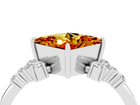 White gold Princess Cut Citrine Ring with Side Stones and Four-Prong Setting_40