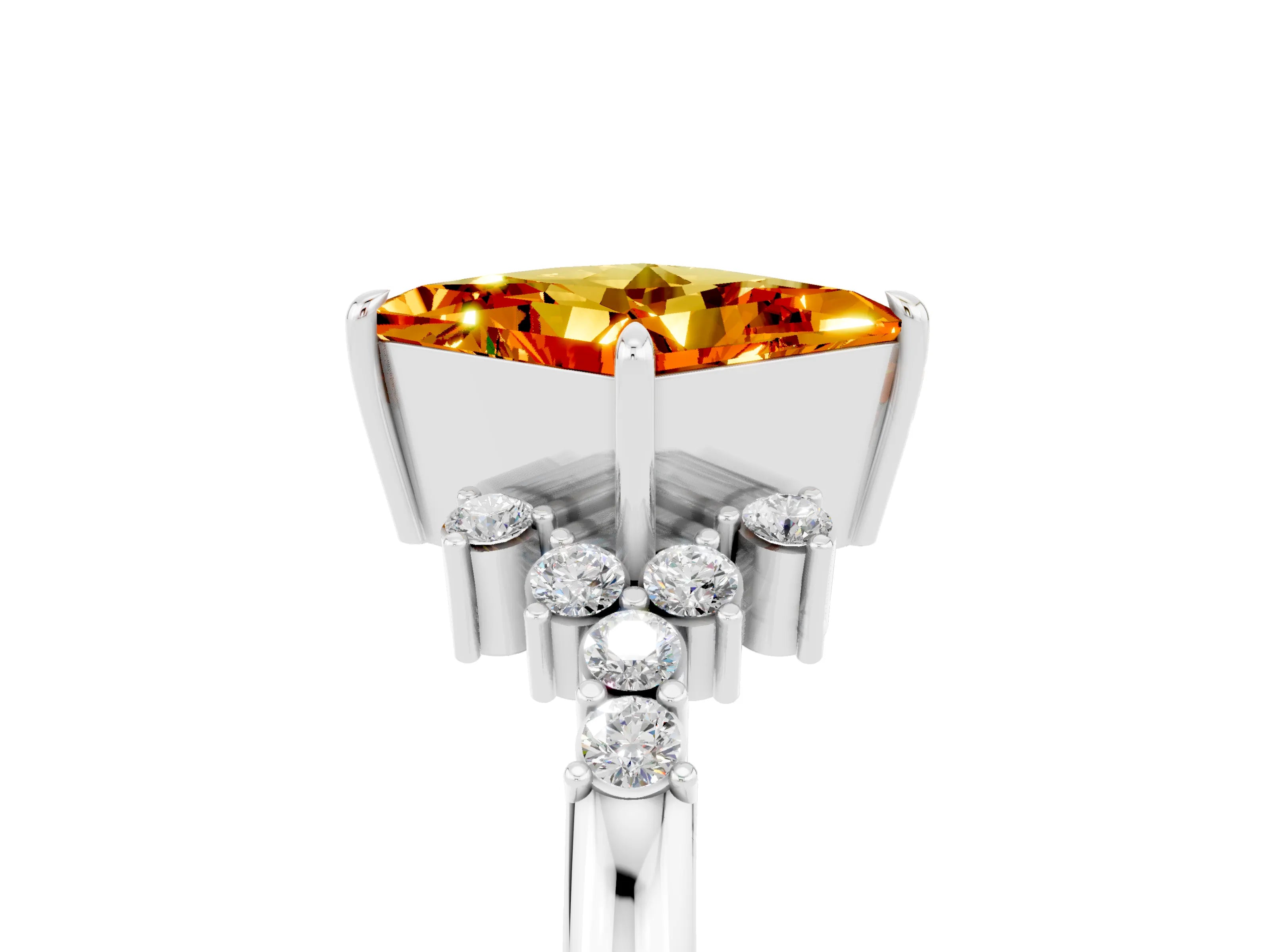 White gold Princess Cut Citrine Ring with Side Stones and Four-Prong Setting_41