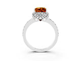 White gold Princess Cut Citrine Scalloped Halo Engagement Ring with Round Shared Prong Band_15