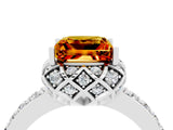White gold Princess Cut Citrine Scalloped Halo Engagement Ring with Round Shared Prong Band_16