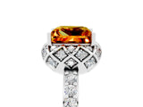 White gold Princess Cut Citrine Scalloped Halo Engagement Ring with Round Shared Prong Band_17