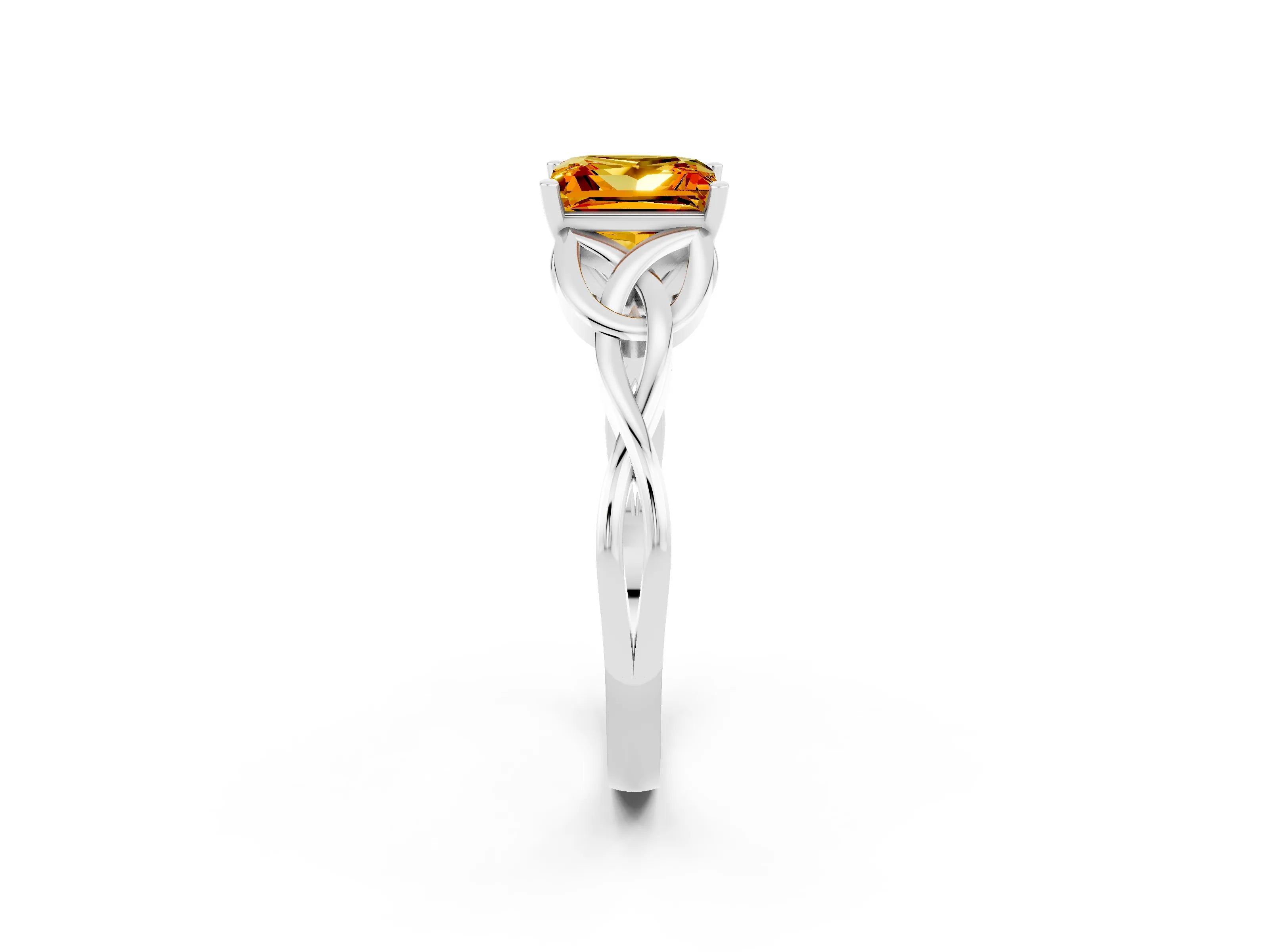 White gold Princess Cut Citrine Solitaire Celtic Knot Ring with Four-Prong Setting_14