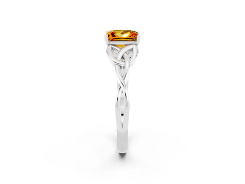 White gold Princess Cut Citrine Solitaire Celtic Knot Ring with Four-Prong Setting_14