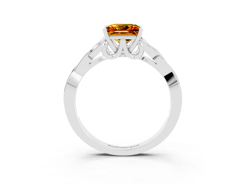 White gold Princess Cut Citrine Solitaire Celtic Knot Ring with Four-Prong Setting_15