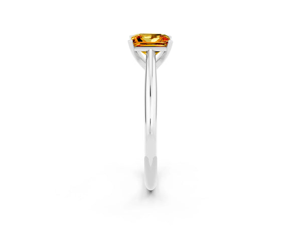 White gold Princess Cut Citrine Solitaire Engagement Ring with Cathedral Setting and Four-Prong Mount