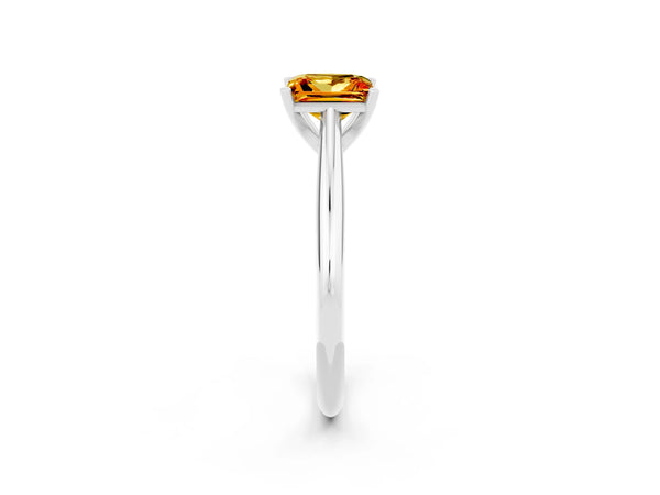 White gold Princess Cut Citrine Solitaire Engagement Ring with Cathedral Setting and Four-Prong Mount