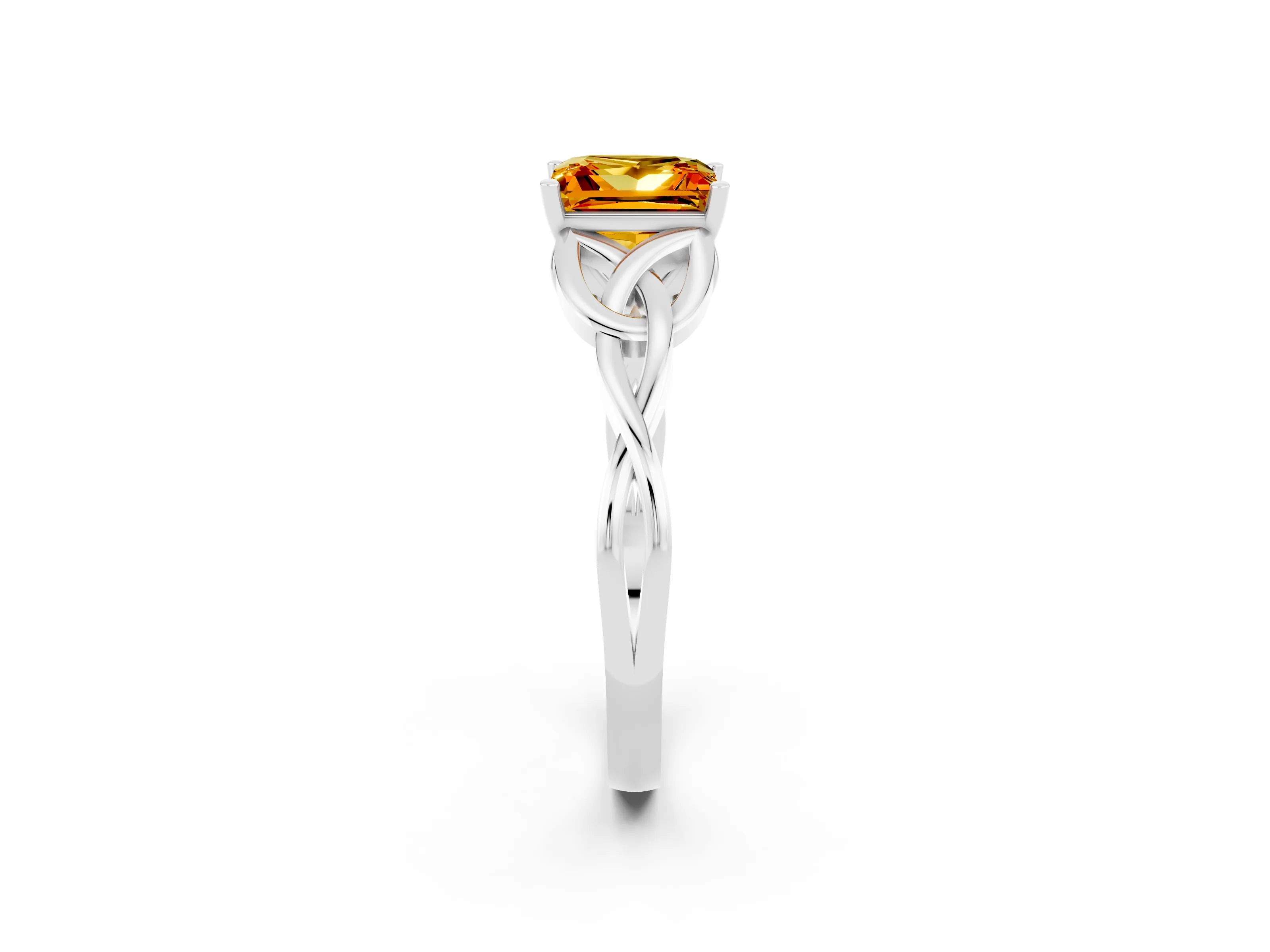 White gold Princess Cut Citrine Solitaire Engagement Ring with Celtic Knot Band and Four-Prong Setting_2