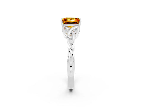 White gold Princess Cut Citrine Solitaire Engagement Ring with Celtic Knot Band and Four-Prong Setting_2